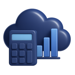 Icon with calculator, a cloud and a chart